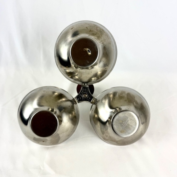 MCM 3 Bowl Condiment Relish Dish with Handle International Decorator Stainless - Picture 4 of 11